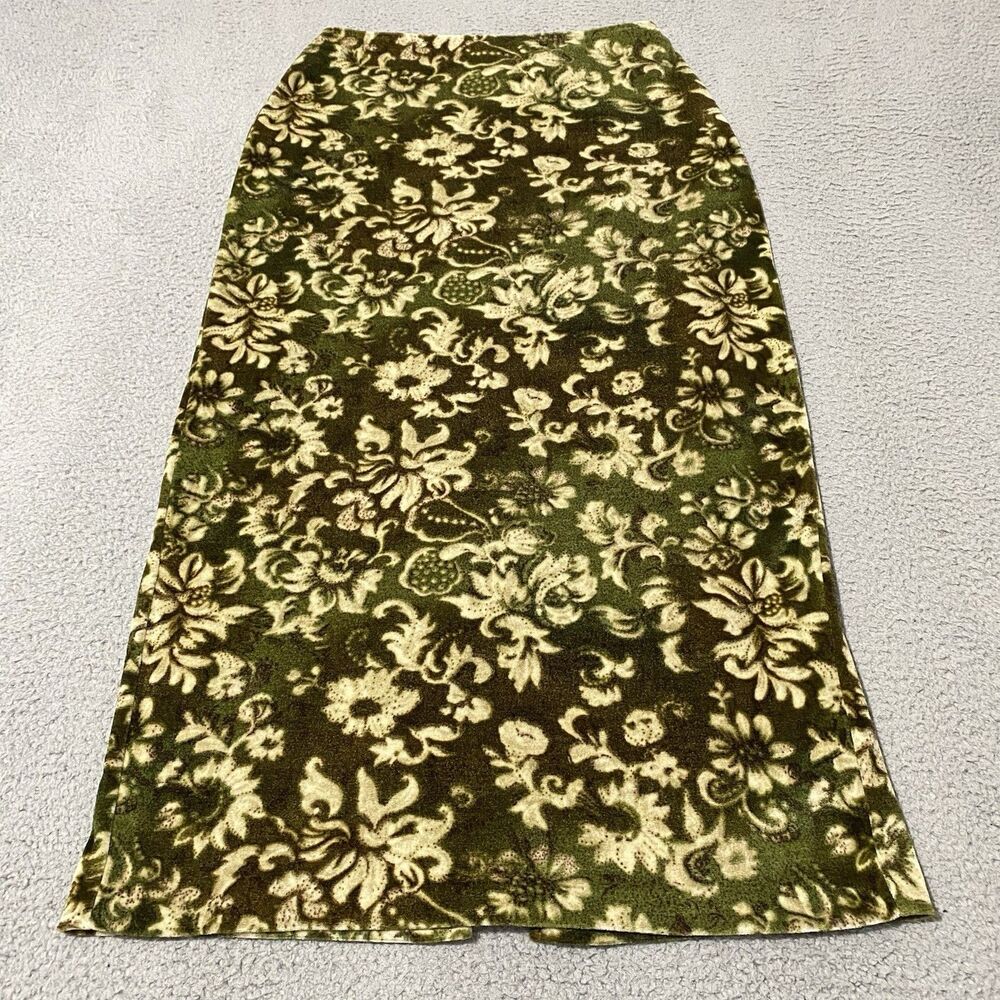 Vintage Maxi Skirt Womens 9 Green Velour Floral Forest Fairy Whimsigoth Goblin